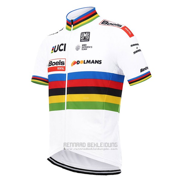 2017 Fahrradbekleidung UCI Weltmeister Boels Dolmans Wei Trikot Kurzarm und Tragerhose